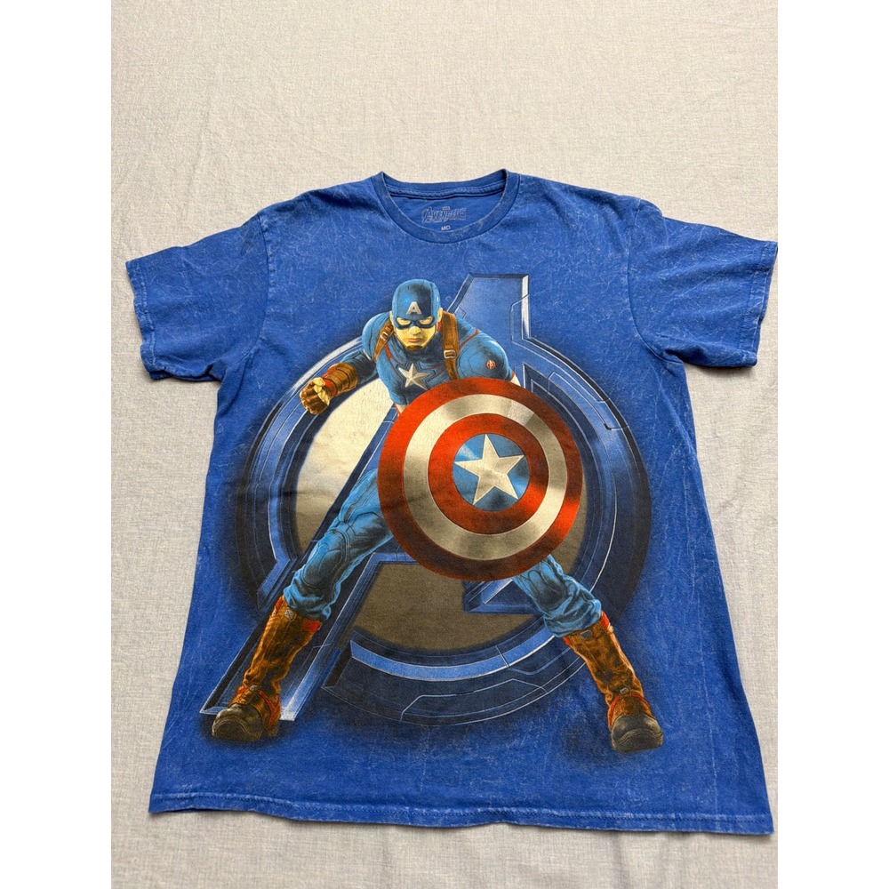 Marvel Avengers Age of Ultron Captain America Graphic T-Shirt Blue Mens Medium